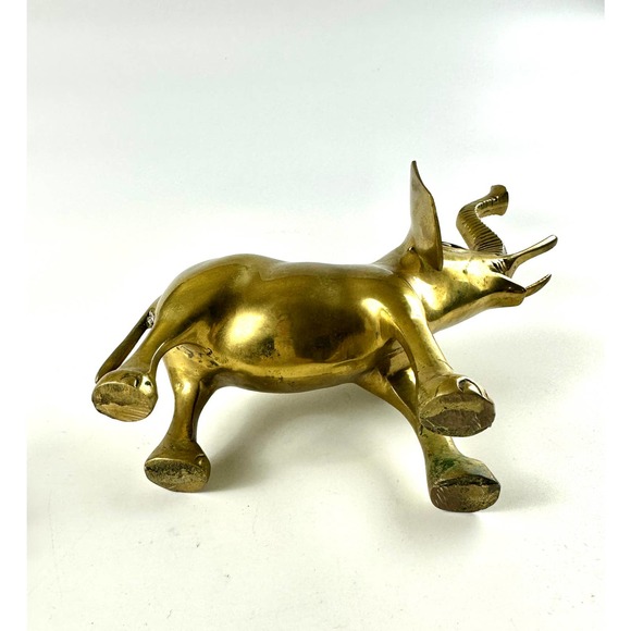 Vintage Solid Brass Elephant Statues Figurines Adult And Baby Trunk Up Good Luck - Picture 6 of 15